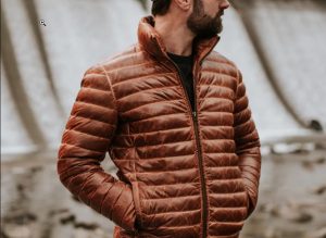 mens brown padded leather jacket