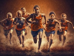 dynamic picture group young athletes competing sports event representing dedicat