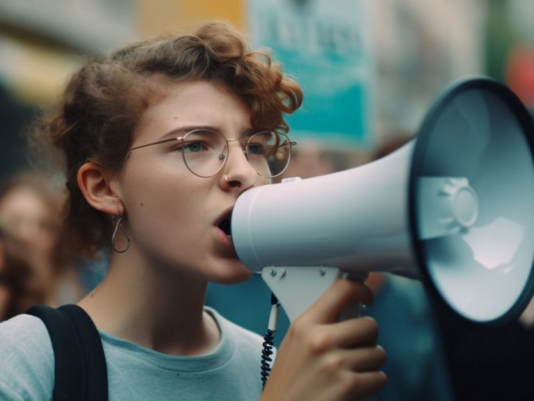 young adult speaker announces message crowd generated by ai 1