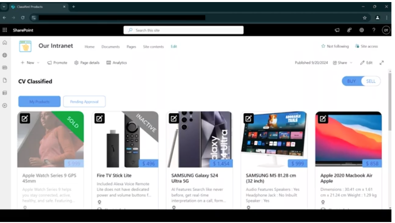 cv classified pro sharepoint internal marketplace dashboard