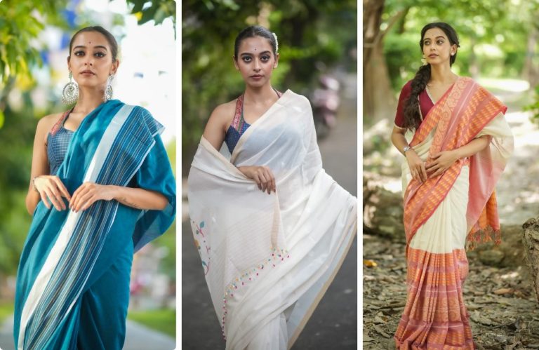 styling kolkata cotton saree winter fashion lookbook